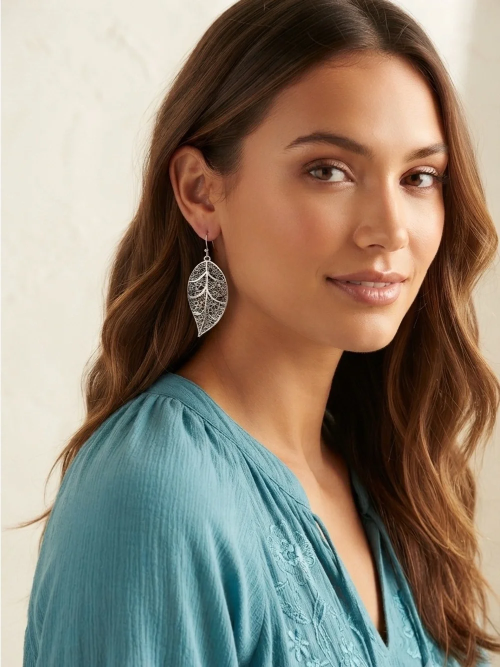 Silver Tone Filigree Leaf Dangle Earrings | Boho Nature Statement Earrings